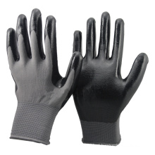 NMSAFETY EN388: 2016 forro de nylon cinza revestido de luvas de nitrilo preto